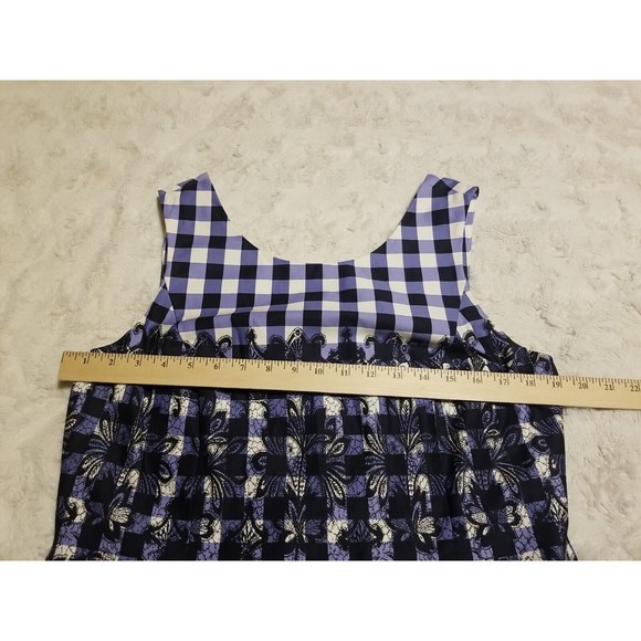 Tahari Arthur Levine Dress Womens Size 14 Petite Blue White Floral Checkered - Picture 6 of 9